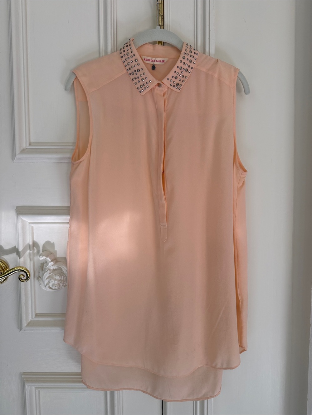 Rebecca Taylor Peach Sleeveless Stud-Collar Silk Tunic